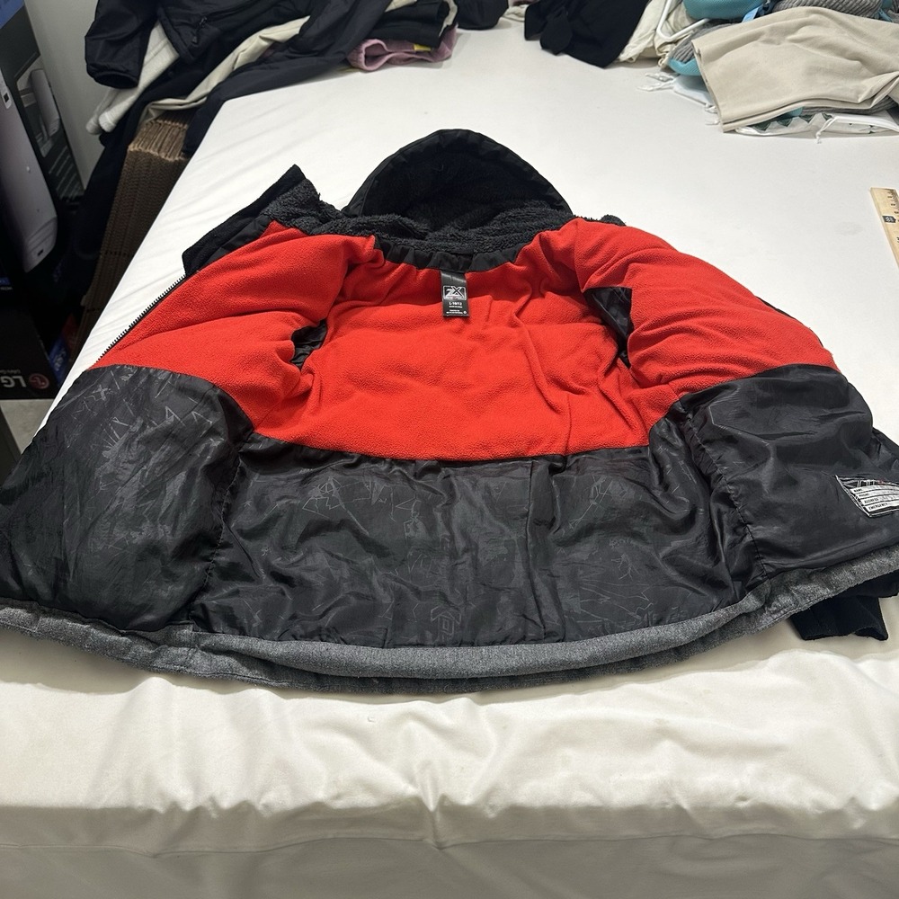 ZeroXposur Boys Winter Puffer Jacket Gray Black Hooded Fleece Lined Size L 10/12 - Picture 6 of 11